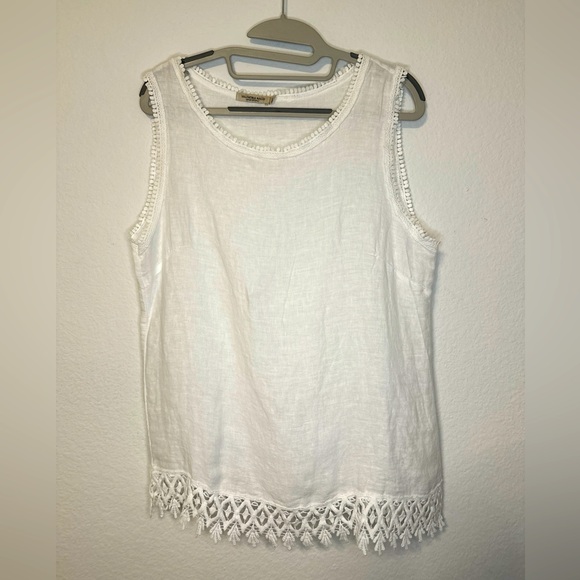 Valentina Naldi White Linen Tank with Lace Details Size Large - Picture 7 of 8